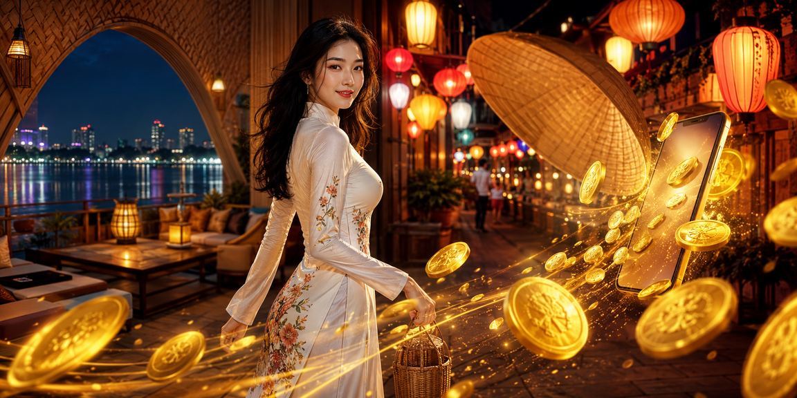 Cô gái đội nón lá tại Hà Nội tươi cười khi nhận tiền thưởng đăng ký trên điện thoại